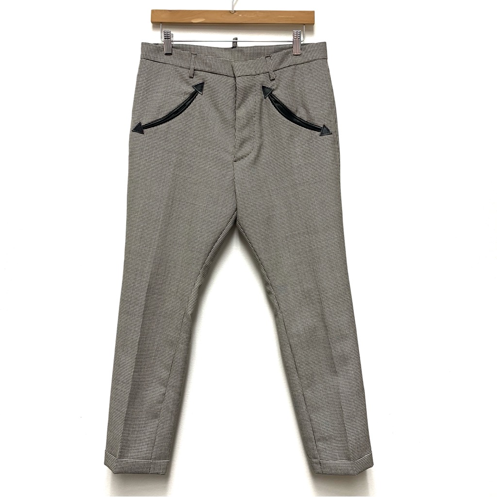 Dsquared2 Hockney Fit Houndstooth Trousers Size 42 Mohair Wool Leather Pockets